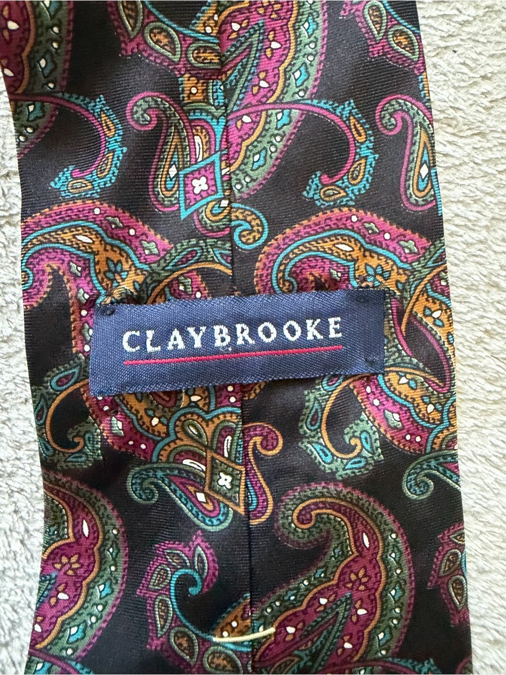 Claybrooke Men's Paisley Silk Tie - Black with Magenta & Teal